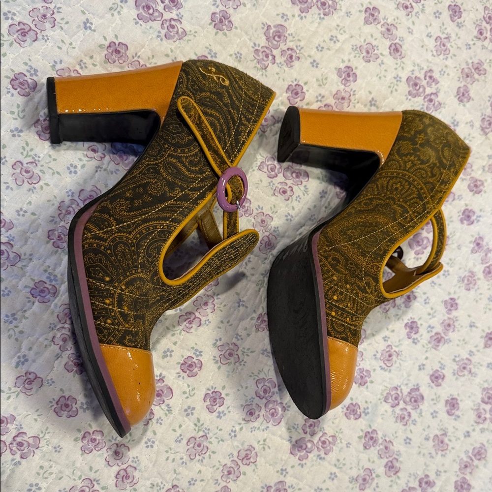 John Fluevog Mustard & Purple Mary Jane Heels - Picture 4 of 9